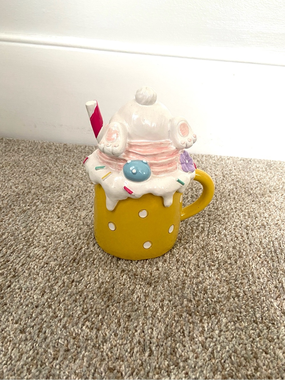 Bunny & Bean Easter Bunny faux coffee cup and cupcake sweets resin figurine